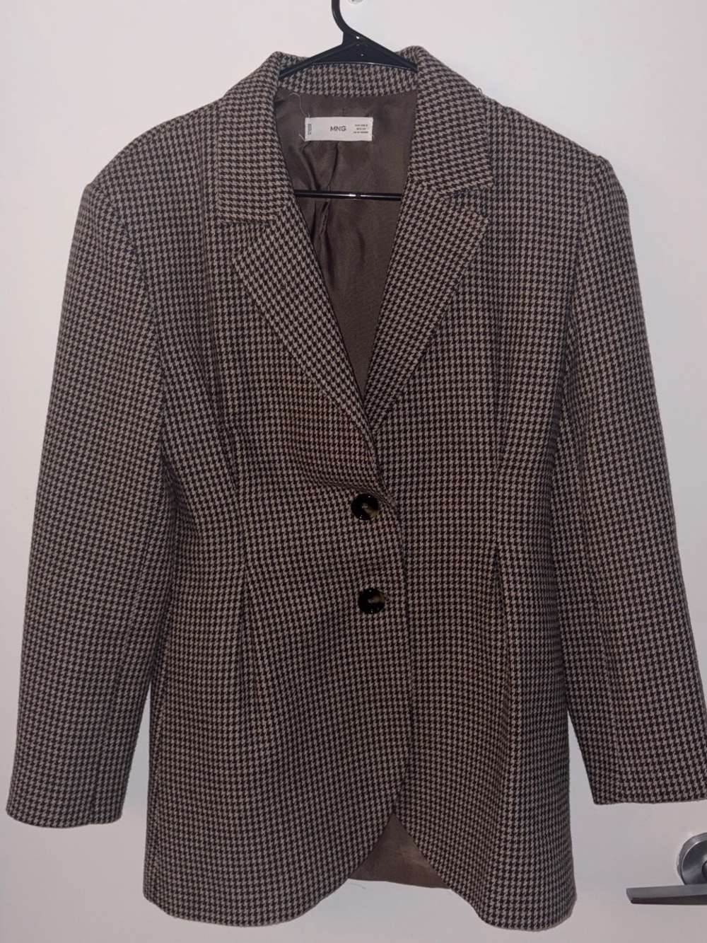 Mango Brown and beige houndstooth blazer with synch waist - Picture 3 of 4